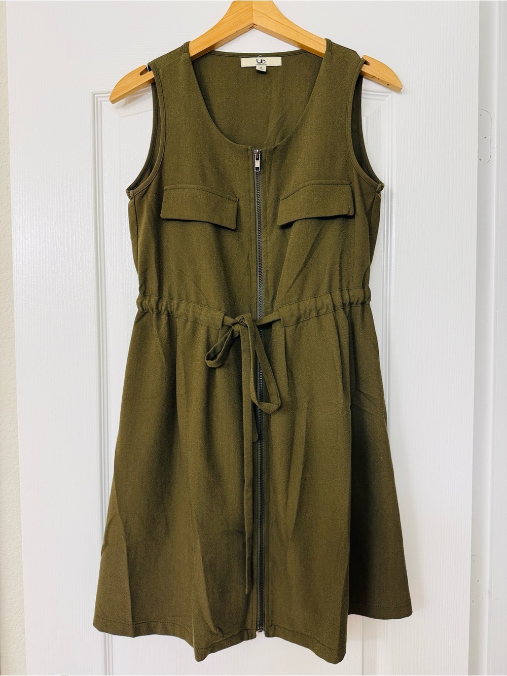 Ya Los Angeles • Olive Green Utility Zip Front Dress Cargo Long Vest Safari Sm